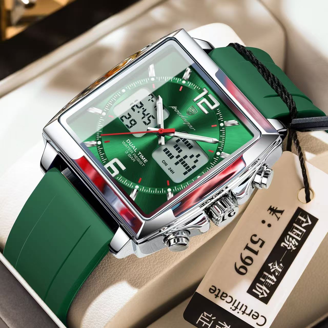 POEDAGAR E109 Luxury Men's Sports Watches Men Dual Display LED Digital Waterproof Week Date Silicone Quartz Watch Man Clock