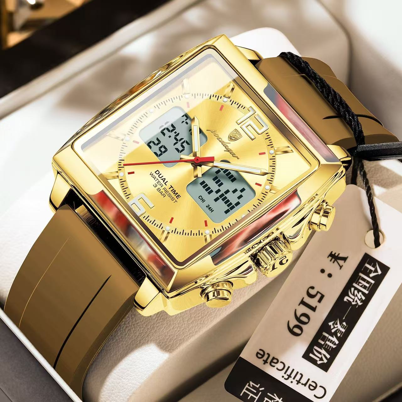 POEDAGAR E109 Luxury Men's Sports Watches Men Dual Display LED Digital Waterproof Week Date Silicone Quartz Watch Man Clock