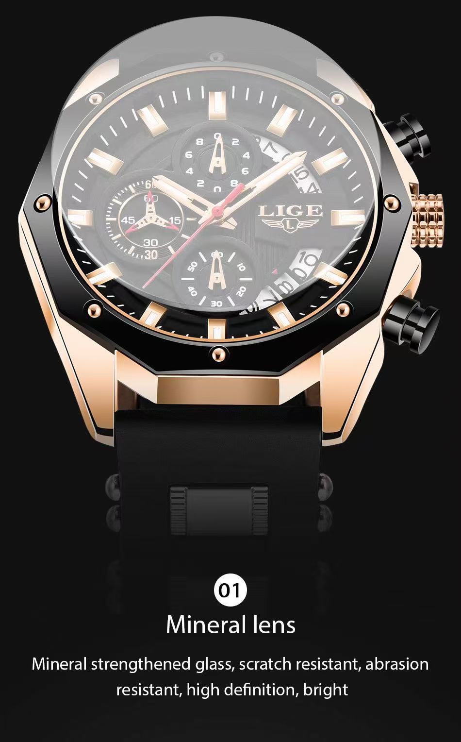 2025 LIGE New 8908 Mens Watches Top New Luxury Silicone Sport Watch Men Quartz Date Clock Waterproof Wristwatch Chronograph