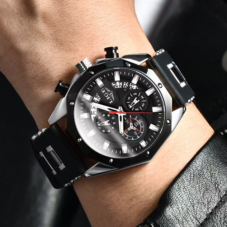 2025 LIGE New 8908 Mens Watches Top New Luxury Silicone Sport Watch Men Quartz Date Clock Waterproof Wristwatch Chronograph