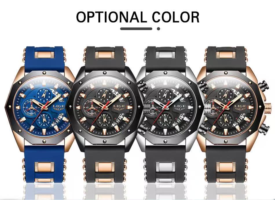 2025 LIGE New 8908 Mens Watches Top New Luxury Silicone Sport Watch Men Quartz Date Clock Waterproof Wristwatch Chronograph
