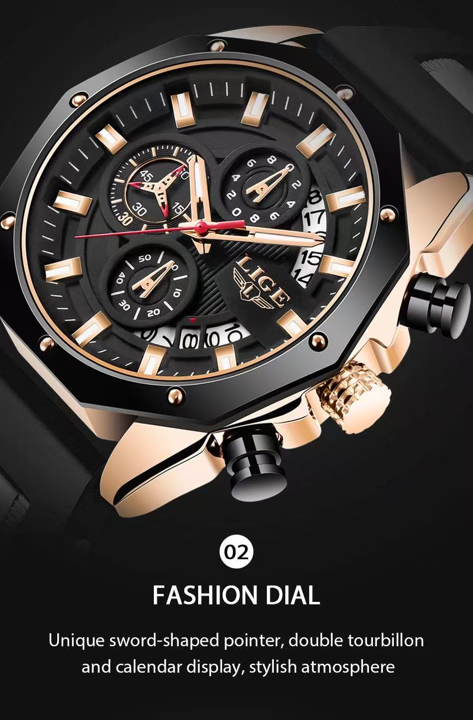 2025 LIGE New 8908 Mens Watches Top New Luxury Silicone Sport Watch Men Quartz Date Clock Waterproof Wristwatch Chronograph