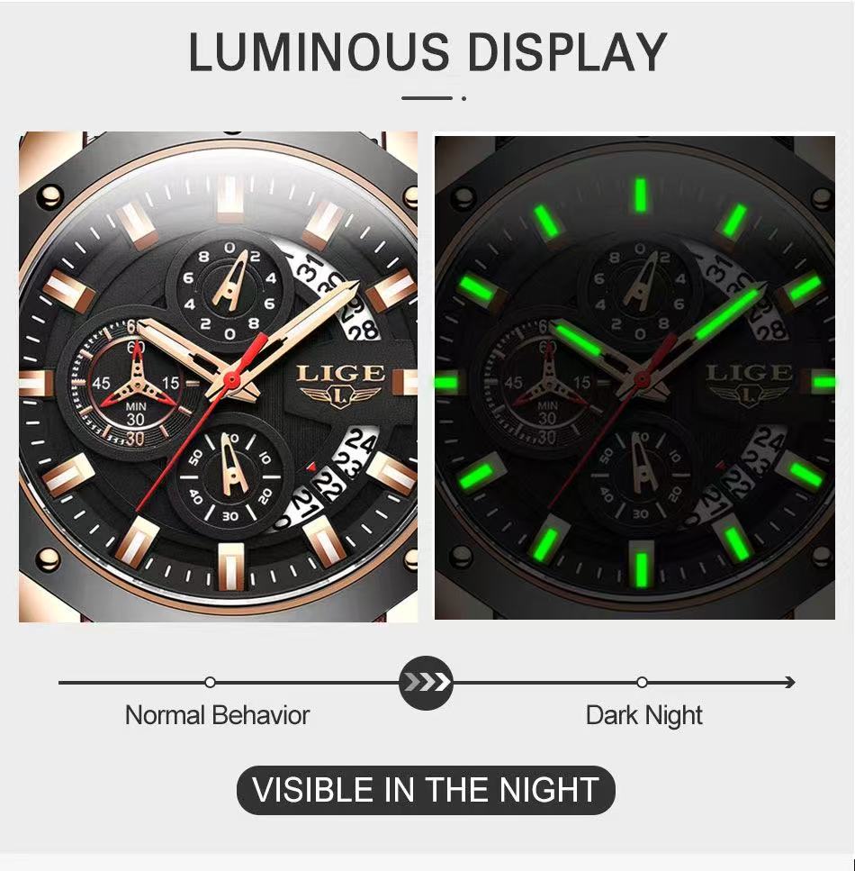 2025 LIGE New 8908 Mens Watches Top New Luxury Silicone Sport Watch Men Quartz Date Clock Waterproof Wristwatch Chronograph