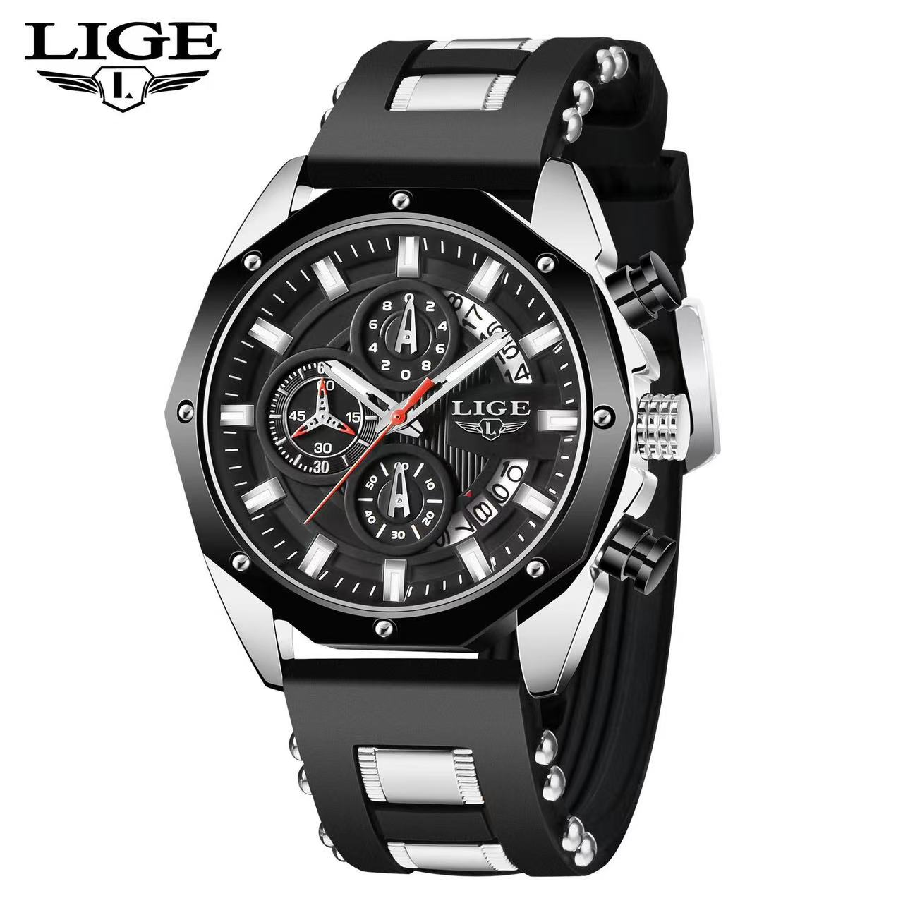 2025 LIGE New 8908 Mens Watches Top New Luxury Silicone Sport Watch Men Quartz Date Clock Waterproof Wristwatch Chronograph