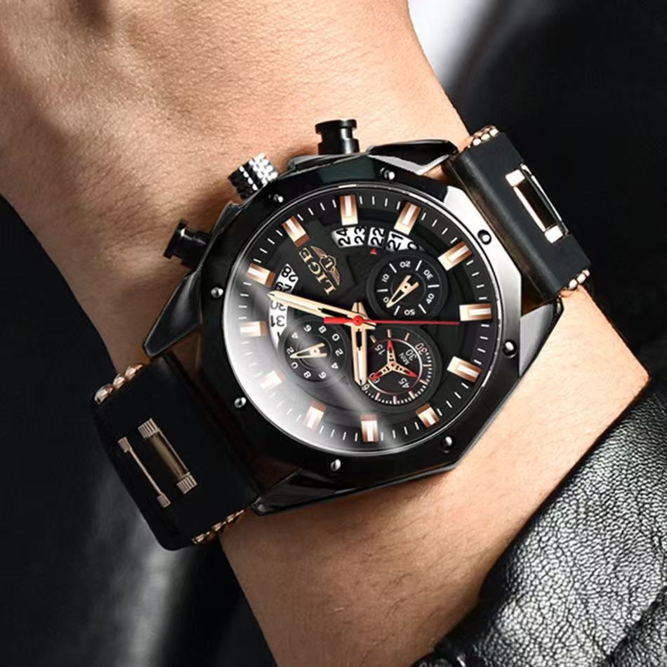 2025 LIGE New 8908 Mens Watches Top New Luxury Silicone Sport Watch Men Quartz Date Clock Waterproof Wristwatch Chronograph