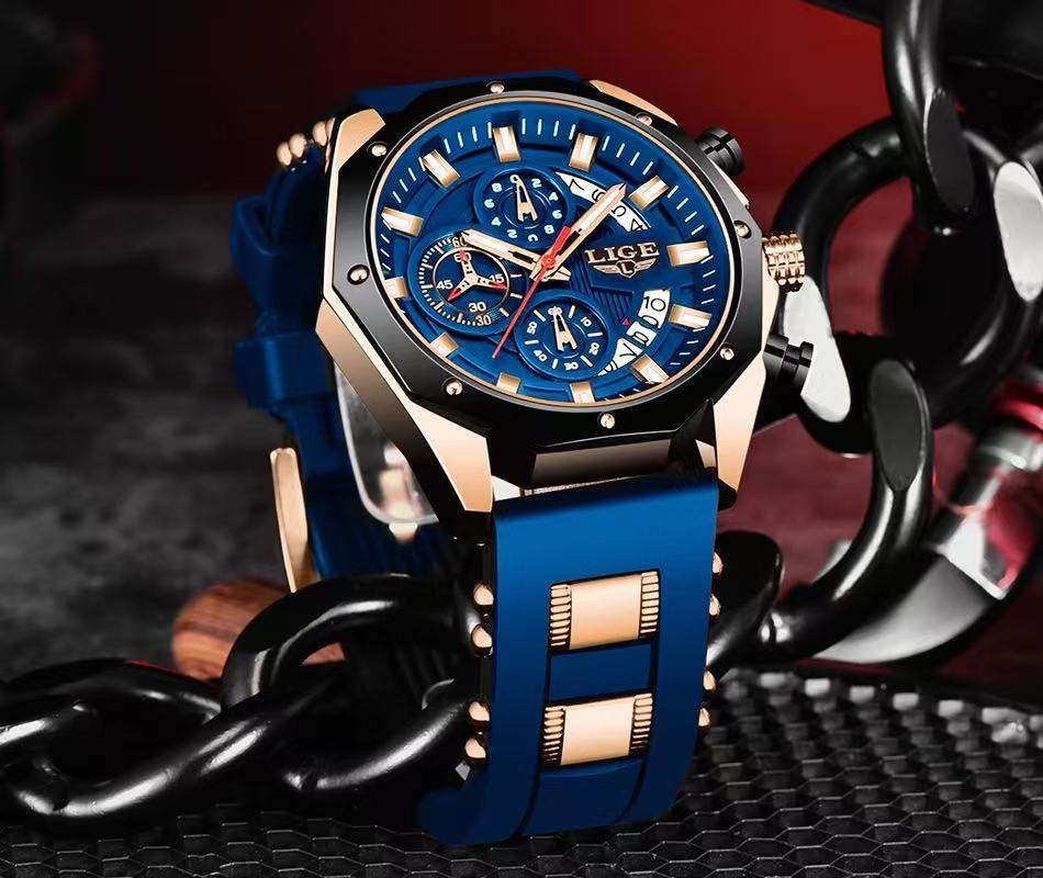 2025 LIGE New 8908 Mens Watches Top New Luxury Silicone Sport Watch Men Quartz Date Clock Waterproof Wristwatch Chronograph