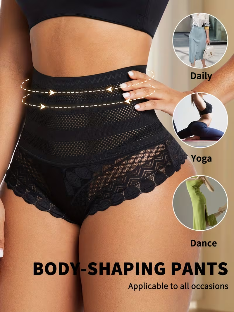 Women Shapewear Panty High Waist Tummy Control, Lace Butt Lifter Body Shaper Underwear, Postpartum Slimming