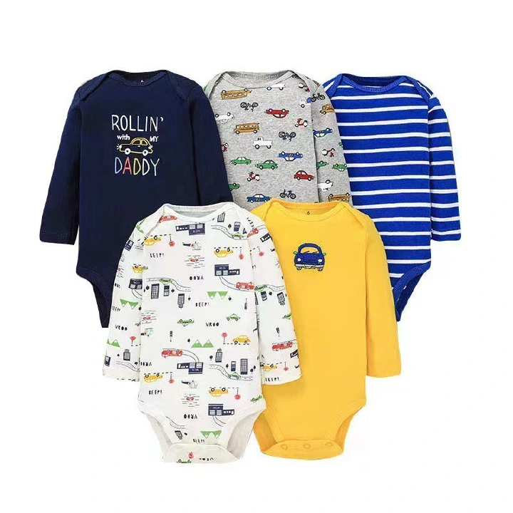 5pcs/lots Long Sleeve Baby Romper Bodysuits Newborn Cotton Romper Clothes Sets Unisex Baby Girl Clothes Long Sleeve Cartoon Print Ropa Jumpsuits Clothes 6-9M