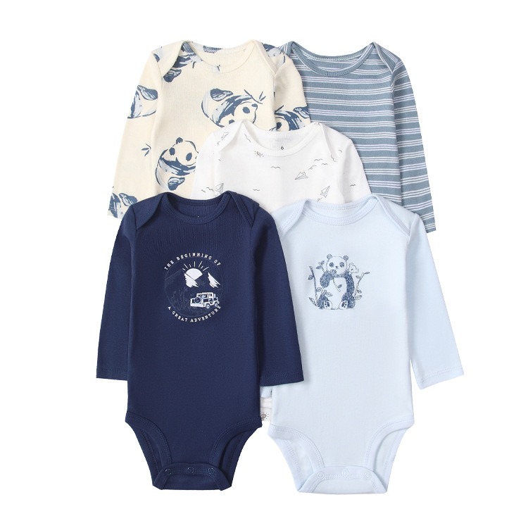 Long Sleeve Baby Romper 5pcs/lots Bodysuits Newborn Cotton Romper Clothes Sets Unisex Baby Girl Clothes Long Sleeve Cartoon Print Ropa Jumpsuits Clothes 6-12M