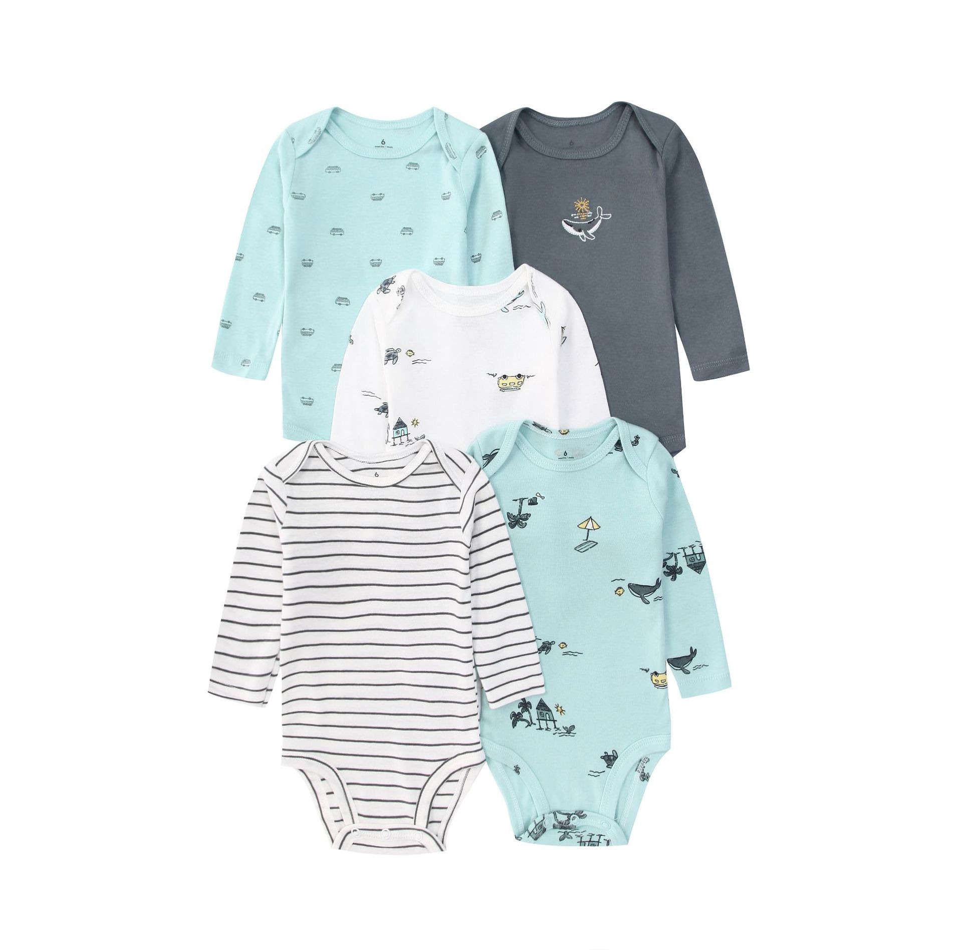 Long Sleeve Baby Romper 5pcs/lots Bodysuits Newborn Cotton Romper Clothes Sets Unisex Baby Girl Clothes Long Sleeve Cartoon Print Ropa Jumpsuits Clothes 6-12M