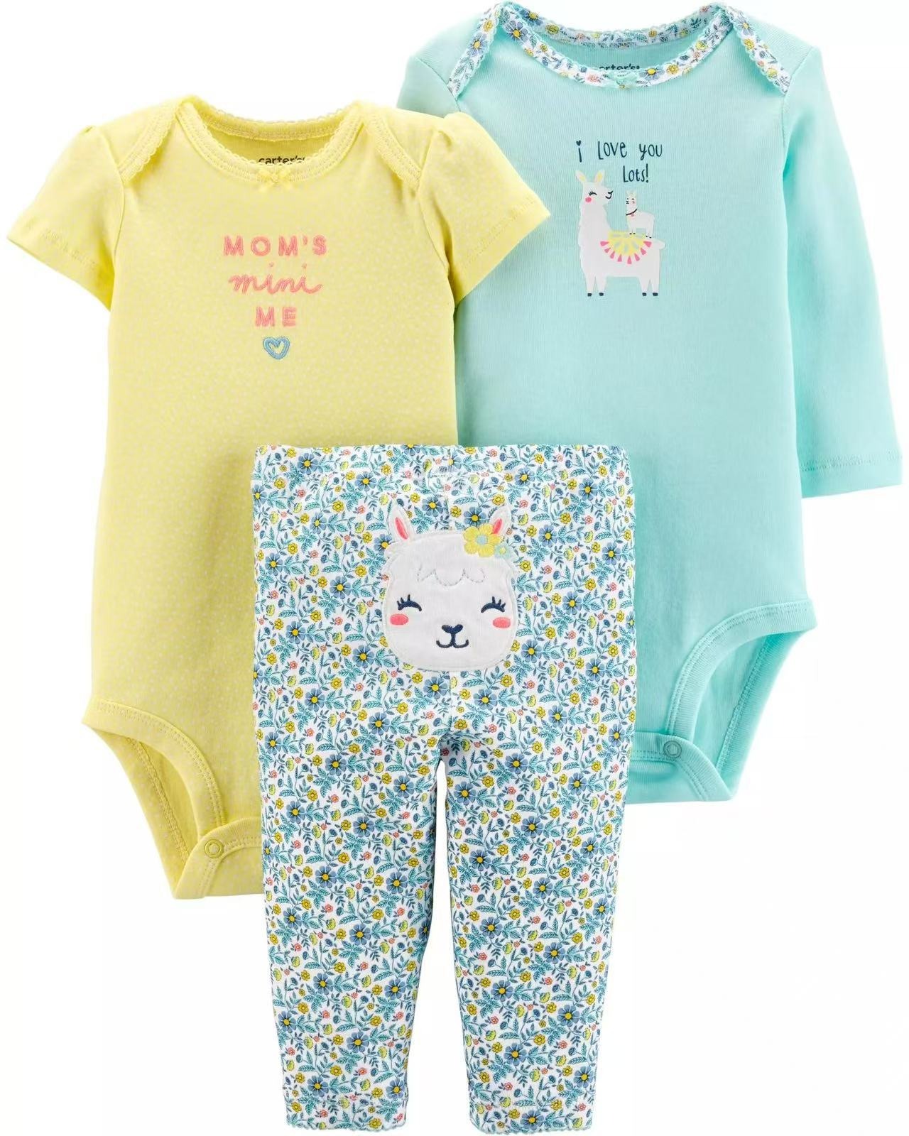 3pcs/lots Long Sleeve/Short Sleeve Baby Romper Bodysuits Newborn Cotton Romper Clothes Sets Baby Girl Boy Clothes Cartoon Print Ropa Jumpsuits Baby Clothes 6M-24M