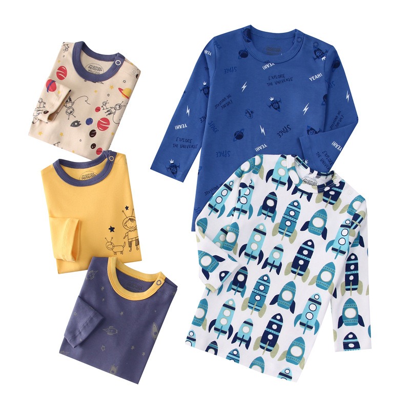 5pcs/lots Baby T-shirt Long-Sleeve T-Shirt for Kids 1-3 Years Old  Baby Top  Clothes with Cartoon Print for Homewear 1-3 Years Old Baby Clothes