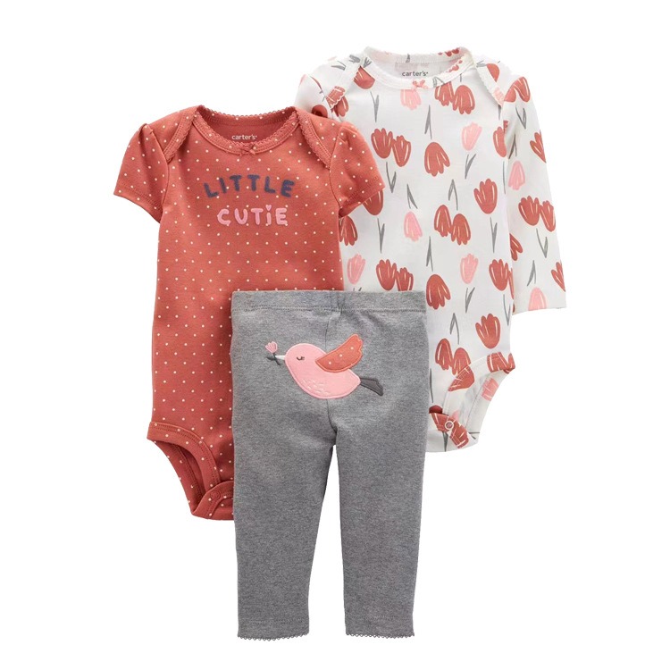 3pcs/lots Long Sleeve/Short Sleeve Baby Romper Bodysuits Newborn Cotton Romper Clothes Sets Unisex Baby Girl Clothes Cartoon Print Ropa Jumpsuits Clothes 6M-24M