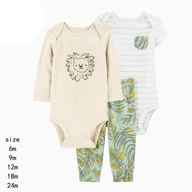 3pcs/lots Long Sleeve/Short Sleeve Baby Romper Bodysuits Newborn Cotton Romper Clothes Sets Unisex Baby Girl Clothes Cartoon Print Ropa Jumpsuits Clothes 6M-24M