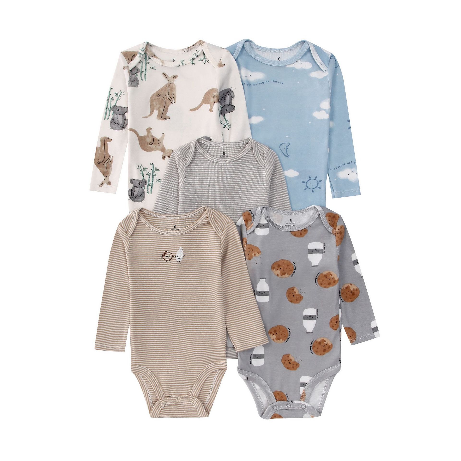 Long Sleeve Baby Romper 5pcs/lots Bodysuits Newborn Cotton Romper Clothes Sets Unisex Baby Girl Clothes Long Sleeve Cartoon Print Ropa Jumpsuits Clothes 6-12M