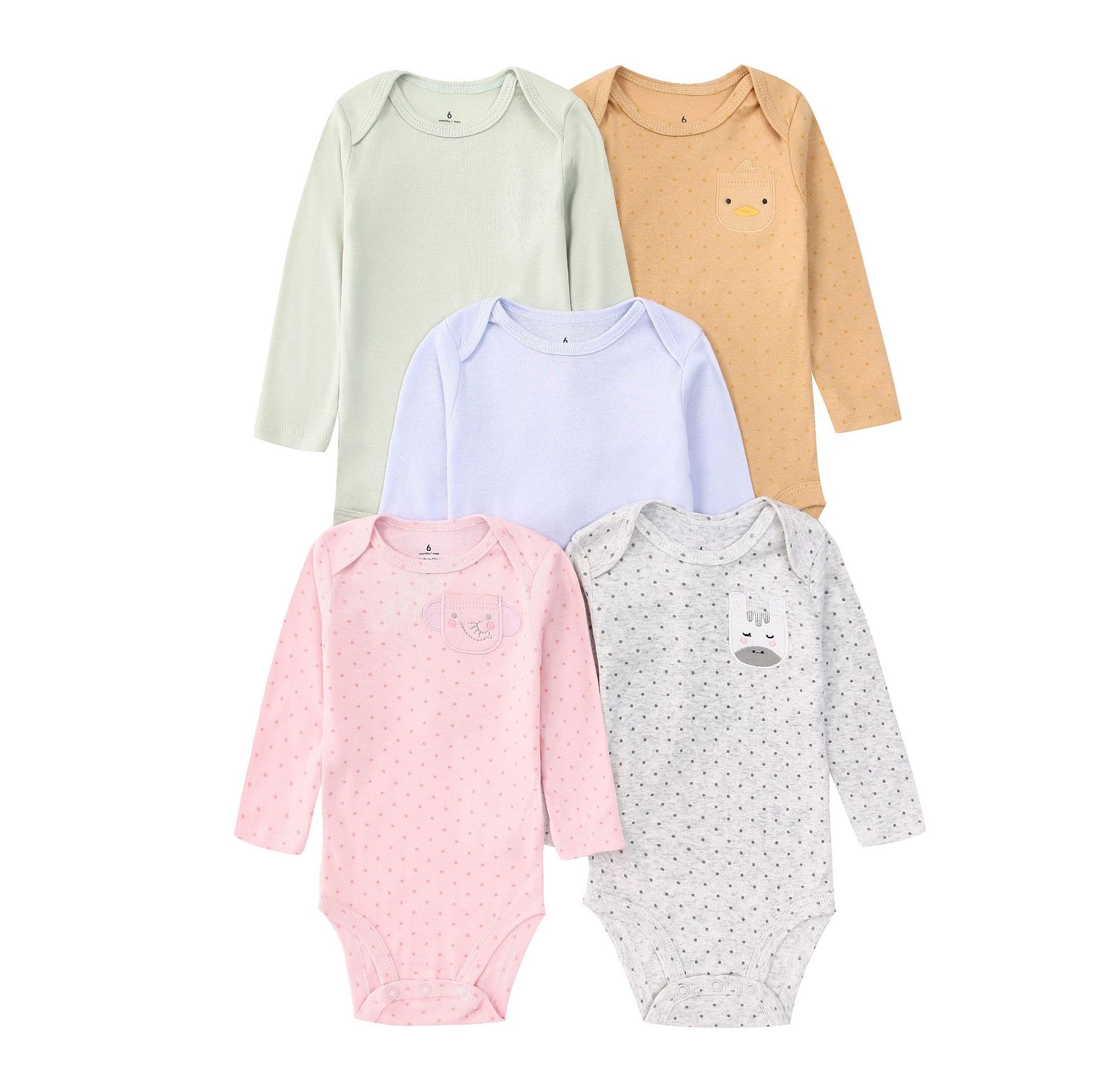 Long Sleeve Baby Romper 5pcs/lots Bodysuits Newborn Cotton Romper Clothes Sets Unisex Baby Girl Clothes Long Sleeve Cartoon Print Ropa Jumpsuits Clothes 6-18M