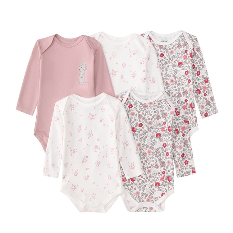 5pcs/lots Long Sleeve Baby Romper Bodysuits Newborn Cotton Romper Clothes Sets Unisex Baby Girl Clothes Long Sleeve Cartoon Print Ropa Jumpsuits Clothes 3-24M