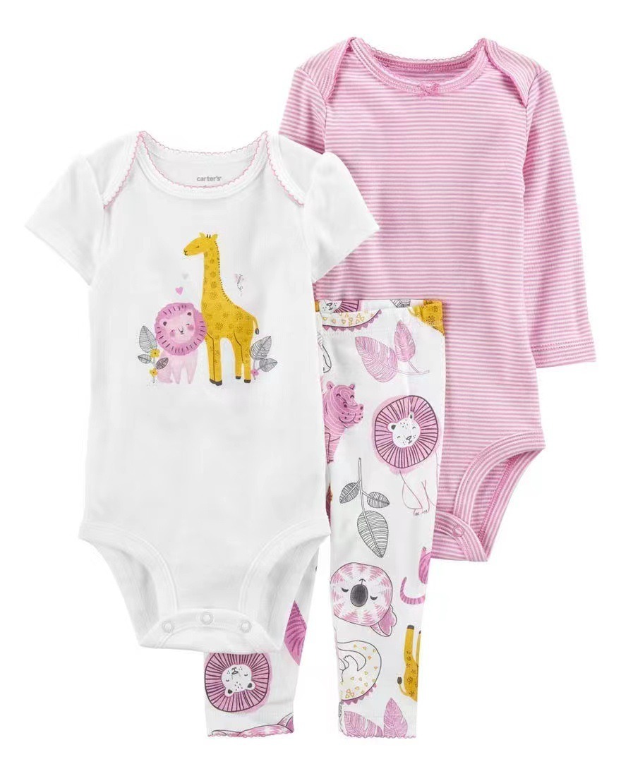 3pcs/lots Long Sleeve/Short Sleeve Baby Romper Bodysuits Newborn Cotton Romper Clothes Sets Unisex Baby Girl Clothes Cartoon Print Ropa Jumpsuits Clothes 6M-24M