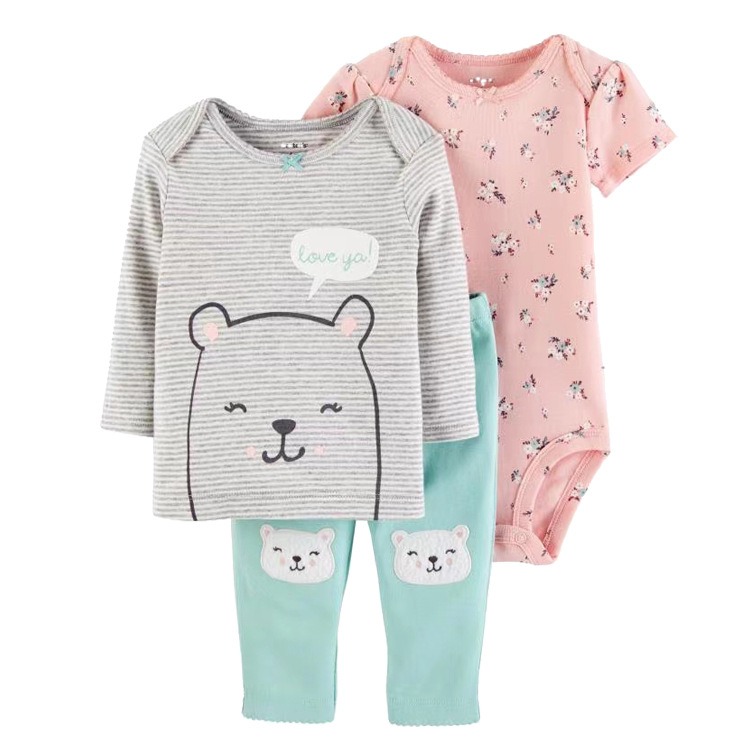 3pcs/lots Long Sleeve/Short Sleeve Baby Romper Bodysuits Newborn Cotton Romper Clothes Sets Unisex Baby Girl Clothes Cartoon Print Ropa Jumpsuits Clothes 6M-24M