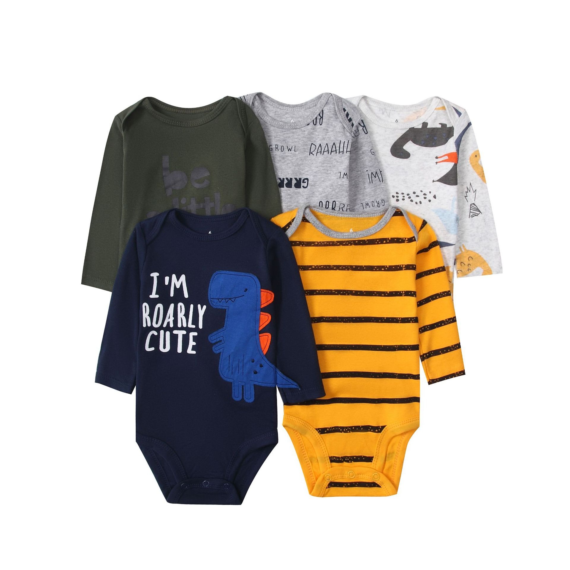 5pcs/lots Long Sleeve Baby Romper Bodysuits Newborn Cotton Romper Clothes Sets Unisex Baby Girl Clothes Long Sleeve Cartoon Print Ropa Jumpsuits Clothes 6-9M