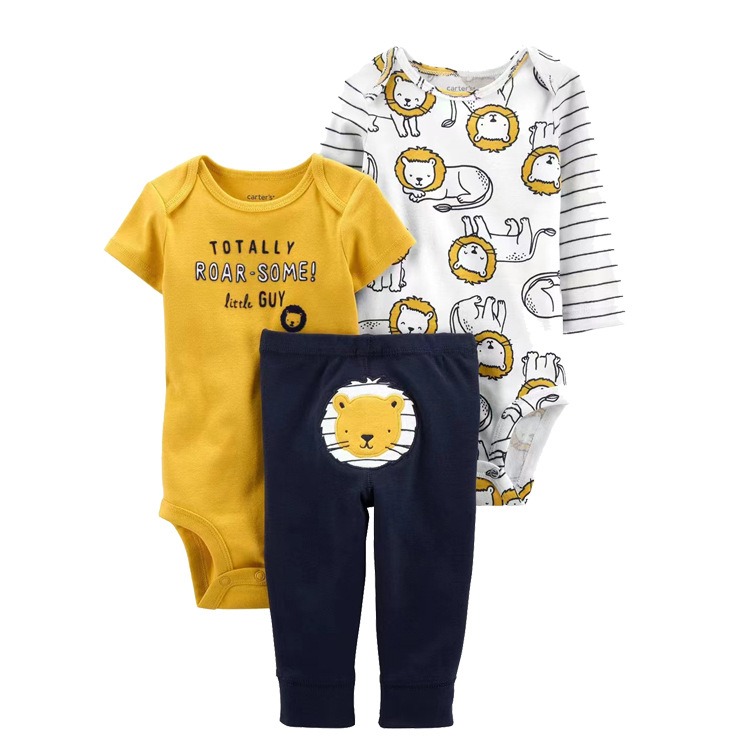 3pcs/lots Long Sleeve/Short Sleeve Baby Romper Bodysuits Newborn Cotton Romper Clothes Sets Unisex Baby Girl Clothes Cartoon Print Ropa Jumpsuits Clothes 6M-24M