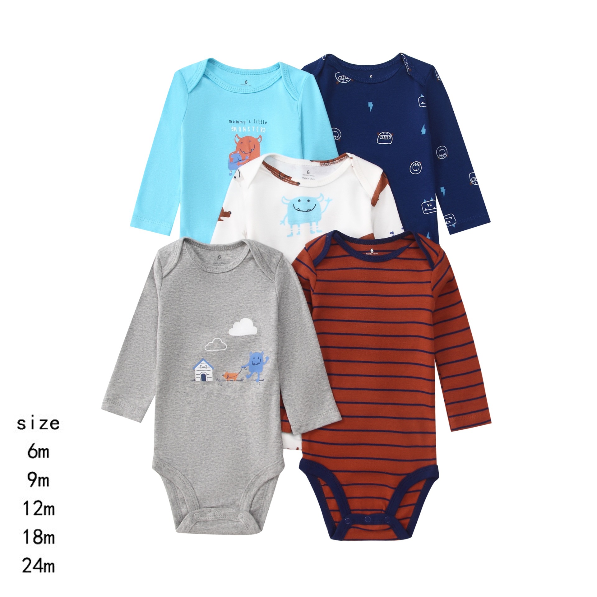 Baby Romper 5pcs/lots Bodysuits Newborn Cotton Romper Clothes Sets Unisex Baby Girl Clothes Long Sleeve Cartoon Print Ropa Jumpsuits Clothes 6-18M
