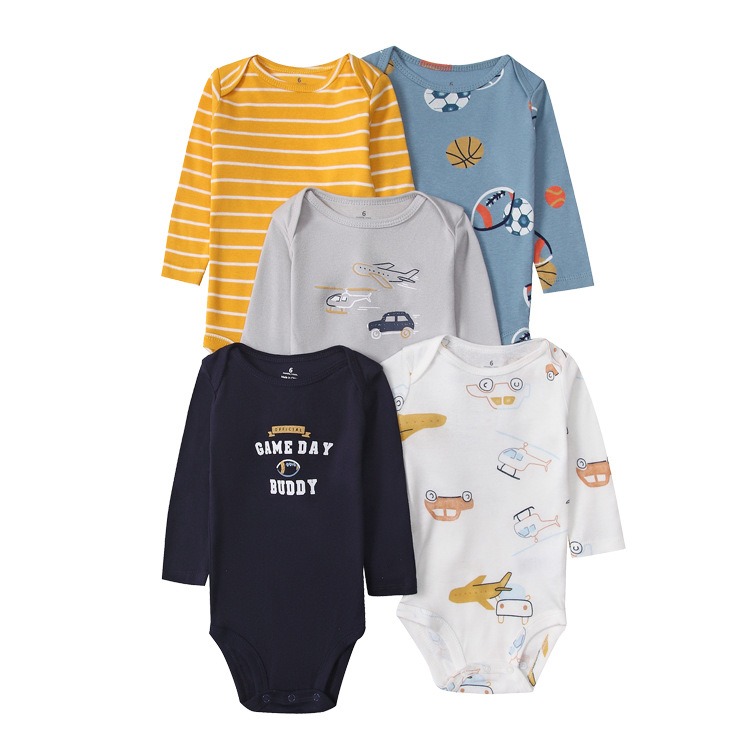 Long Sleeve Baby Romper 5pcs/lots Bodysuits Newborn Cotton Romper Clothes Sets Unisex Baby Girl Clothes Long Sleeve Cartoon Print Ropa Jumpsuits Clothes 6-12M