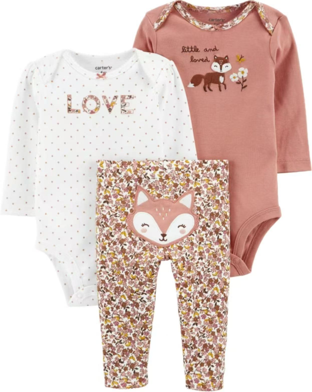 3pcs/lots Long Sleeve/Short Sleeve Baby Romper Bodysuits Newborn Cotton Romper Clothes Sets Baby Girl Boy Clothes Cartoon Print Ropa Jumpsuits Clothes 6M-24M