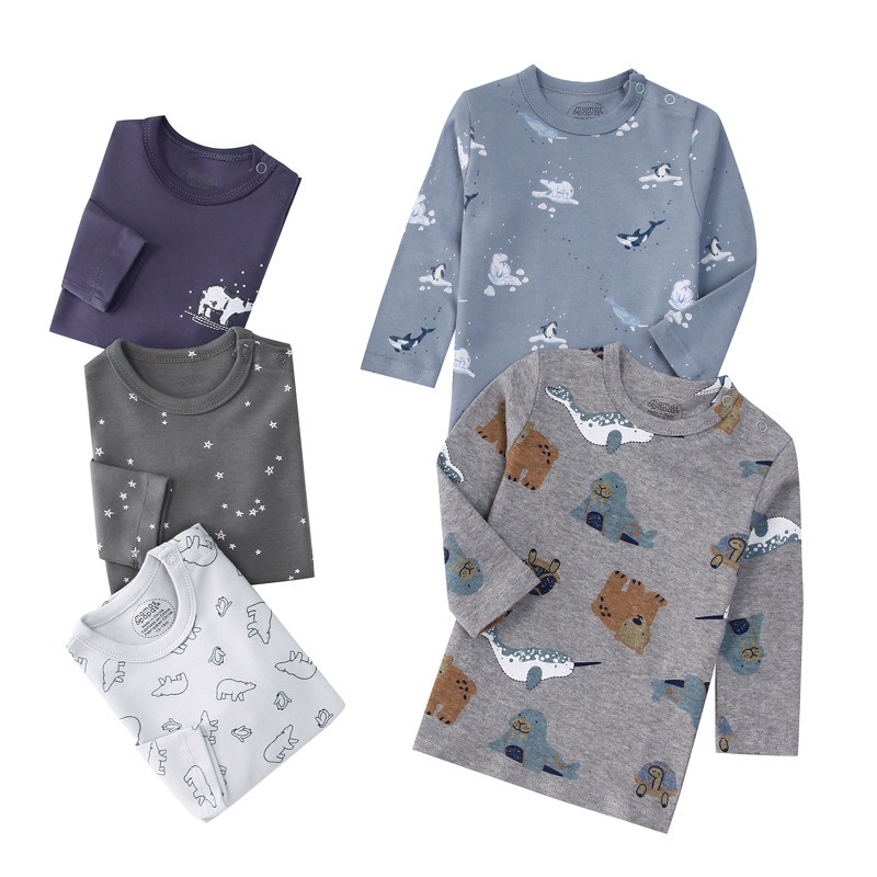 5pcs/lots Baby T-shirt Long-Sleeve T-Shirt for Kids 1-3 Years Old  Baby Top  Clothes with Cartoon Print for Homewear 1-3 Years Old Baby Clothes