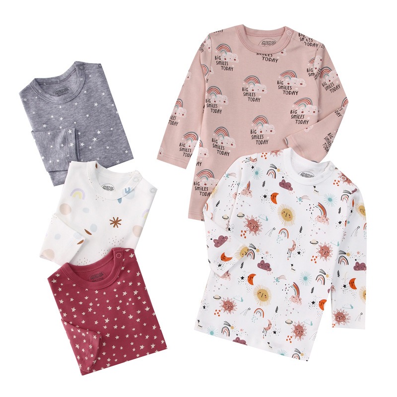 5pcs/lots Baby T-shirt Long-Sleeve T-Shirt for Kids 1-3 Years Old  Baby Top  Clothes with Cartoon Print for Homewear 1-3 Years Old Baby Clothes