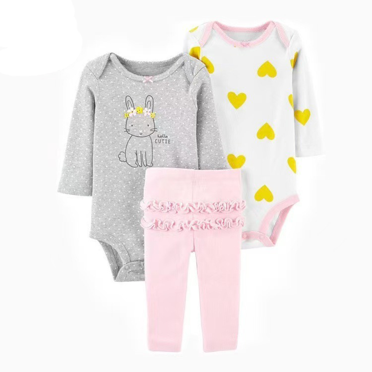 3pcs/lots Long Sleeve/Short Sleeve Baby Romper Bodysuits Newborn Cotton Romper Clothes Sets Baby Girl Boy Clothes Cartoon Print Ropa Jumpsuits Baby Clothes 6M-24M