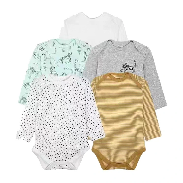 5pcs/lots Long Sleeve Baby Romper Bodysuits Newborn Cotton Romper Clothes Sets Unisex Baby Girl Clothes Long Sleeve Cartoon Print Ropa Jumpsuits Clothes 3-24M