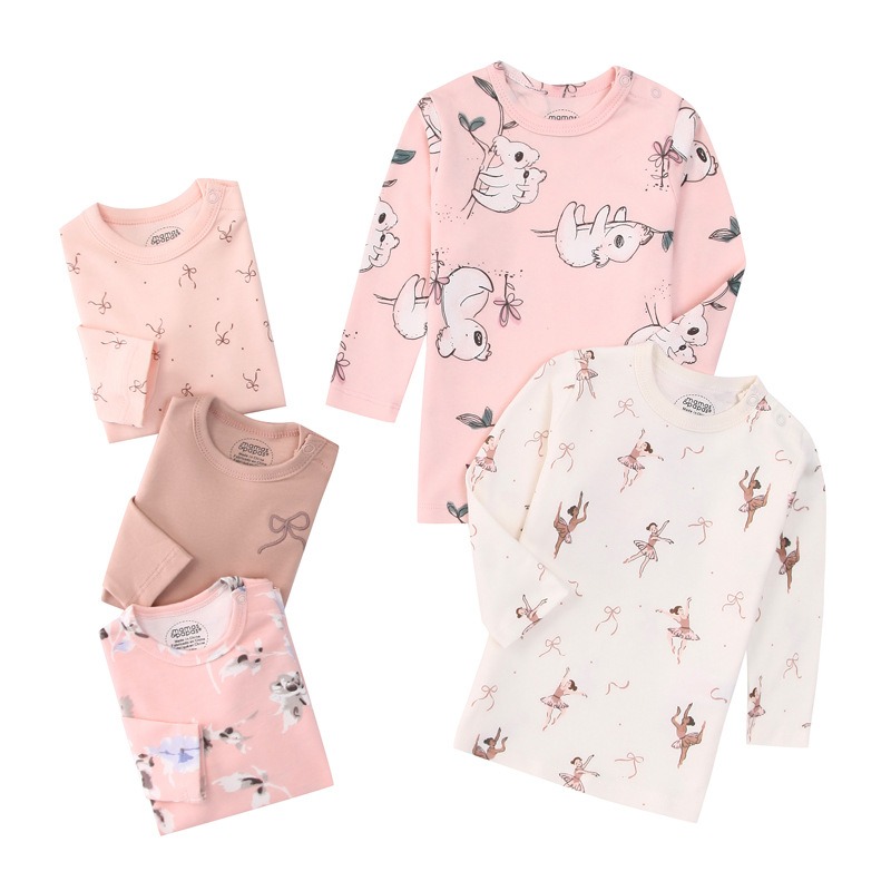 5pcs/lots Baby T-shirt Long-Sleeve T-Shirt for Kids 1-3 Years Old  Baby Top  Clothes with Cartoon Print for Homewear 1-3 Years Old Baby Clothes