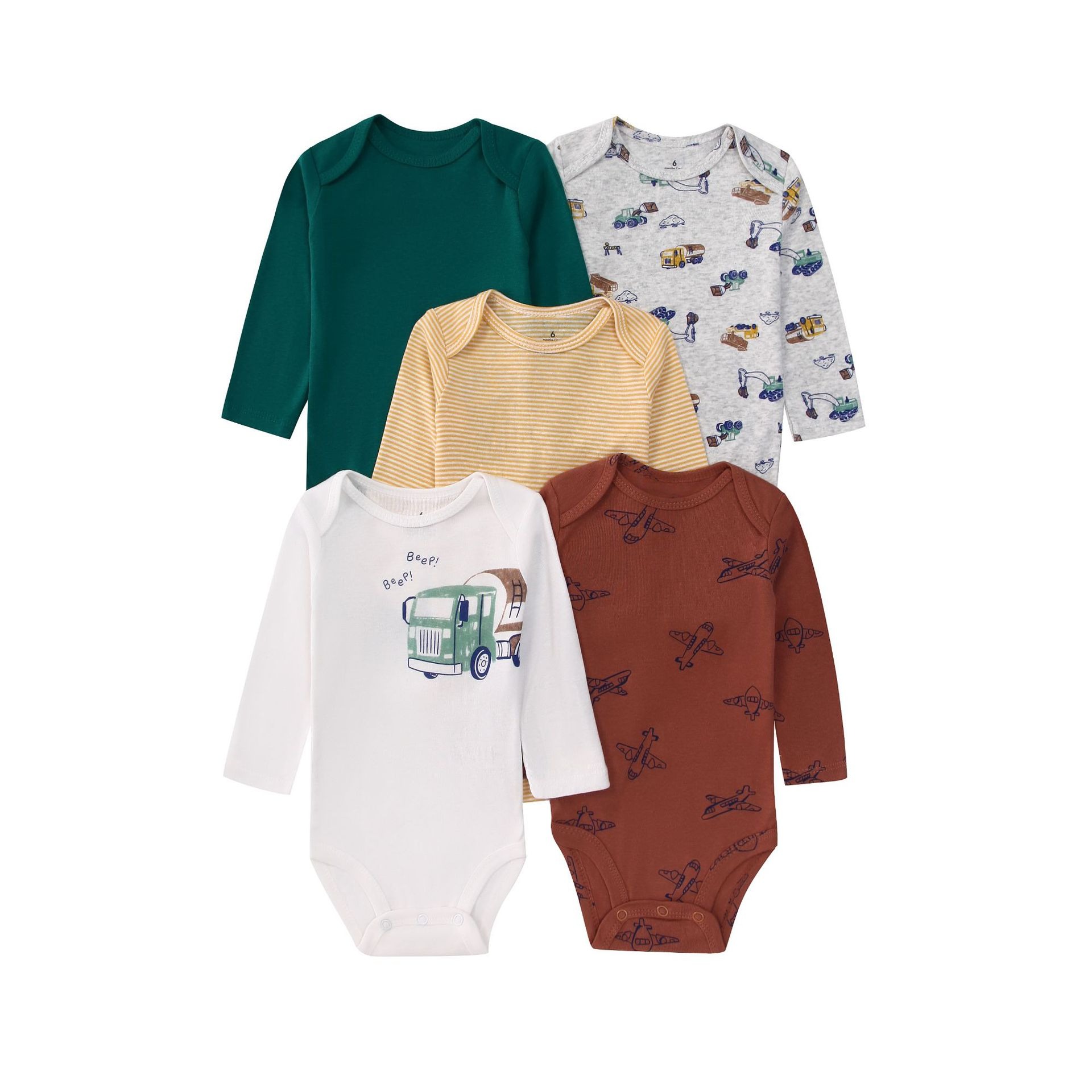 Long Sleeve Baby Romper 5pcs/lots Bodysuits Newborn Cotton Romper Clothes Sets Unisex Baby Girl Clothes Long Sleeve Cartoon Print Ropa Jumpsuits Clothes 6-12M