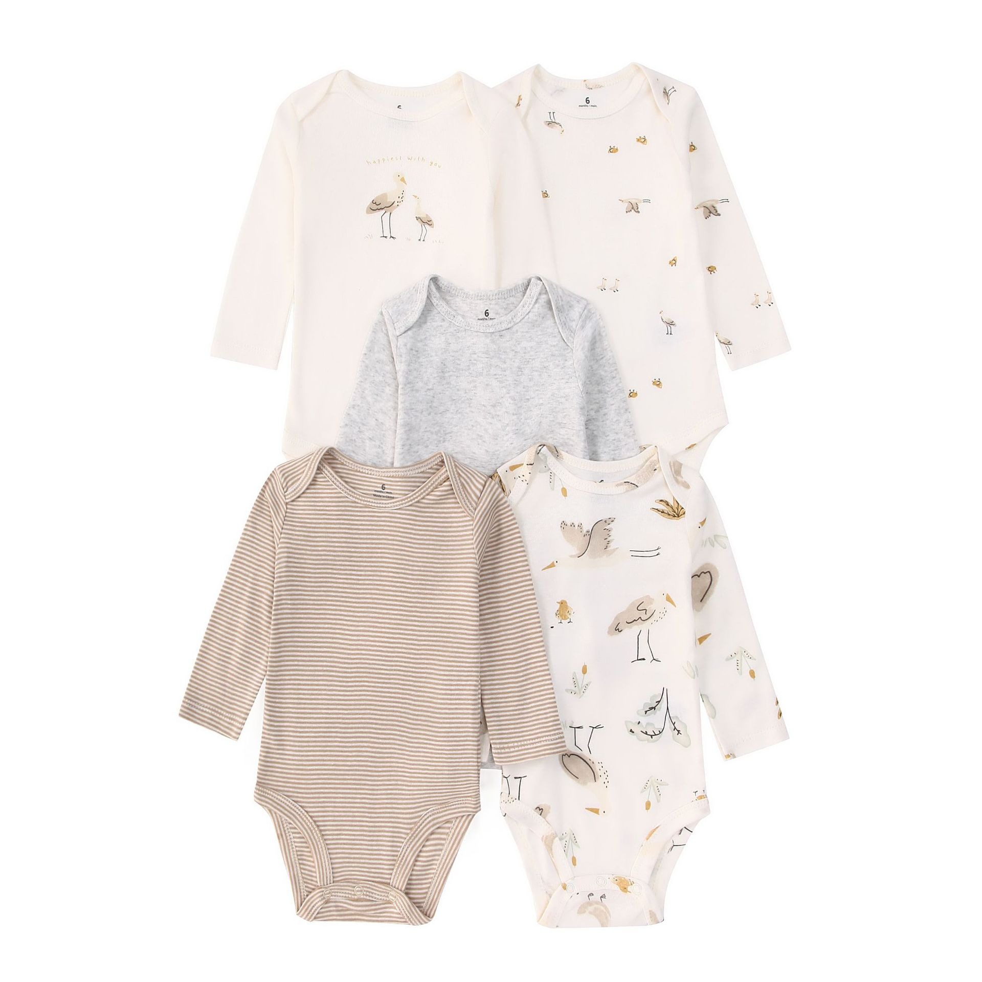 Long Sleeve Baby Romper 5pcs/lots Bodysuits Newborn Cotton Romper Clothes Sets Unisex Baby Girl Clothes Long Sleeve Cartoon Print Ropa Jumpsuits Clothes 6-18M