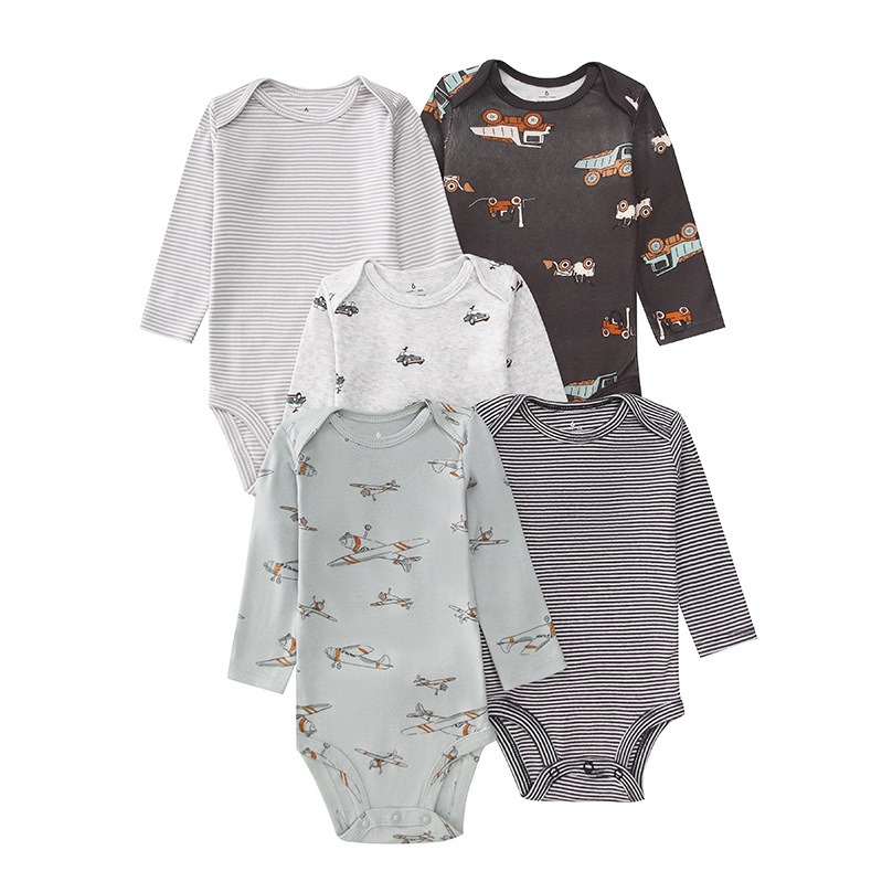 Long Sleeve Baby Romper 5pcs/lots Bodysuits Newborn Cotton Romper Clothes Sets Unisex Baby Girl Clothes Long Sleeve Cartoon Print Ropa Jumpsuits Clothes 6-12M