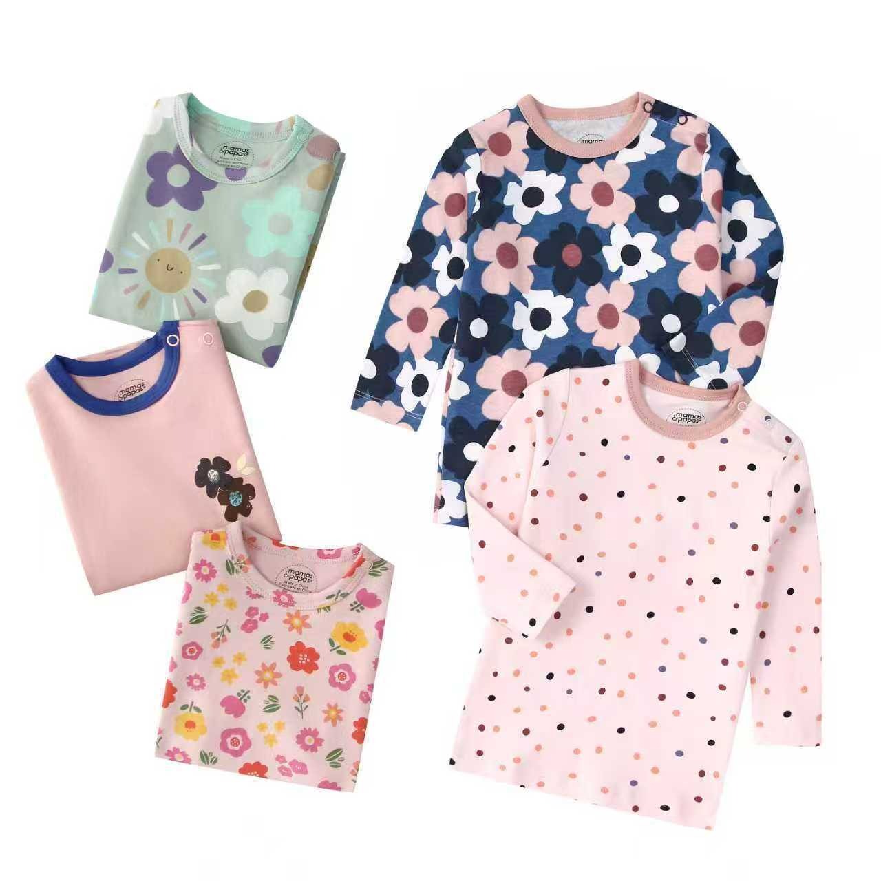 5pcs/lots Baby T-shirt Long-Sleeve T-Shirt for Kids 1-3 Years Old  Baby Top  Clothes with Cartoon Print for Homewear 1-3 Years Old Baby Clothes