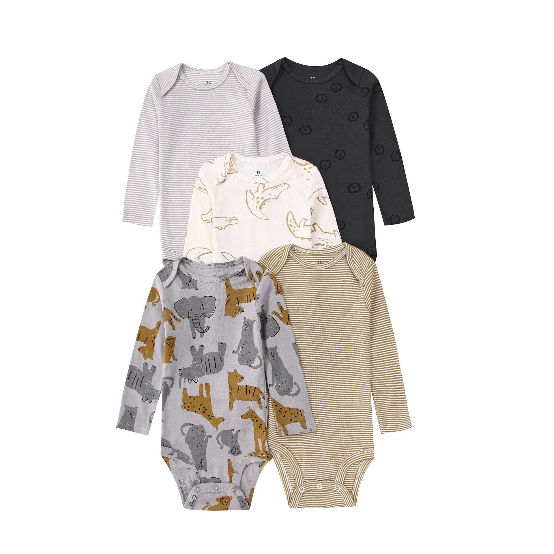 Long Sleeve Baby Romper 5pcs/lots Bodysuits Newborn Cotton Romper Clothes Sets Unisex Baby Girl Clothes Long Sleeve Cartoon Print Ropa Jumpsuits Clothes 6-12M