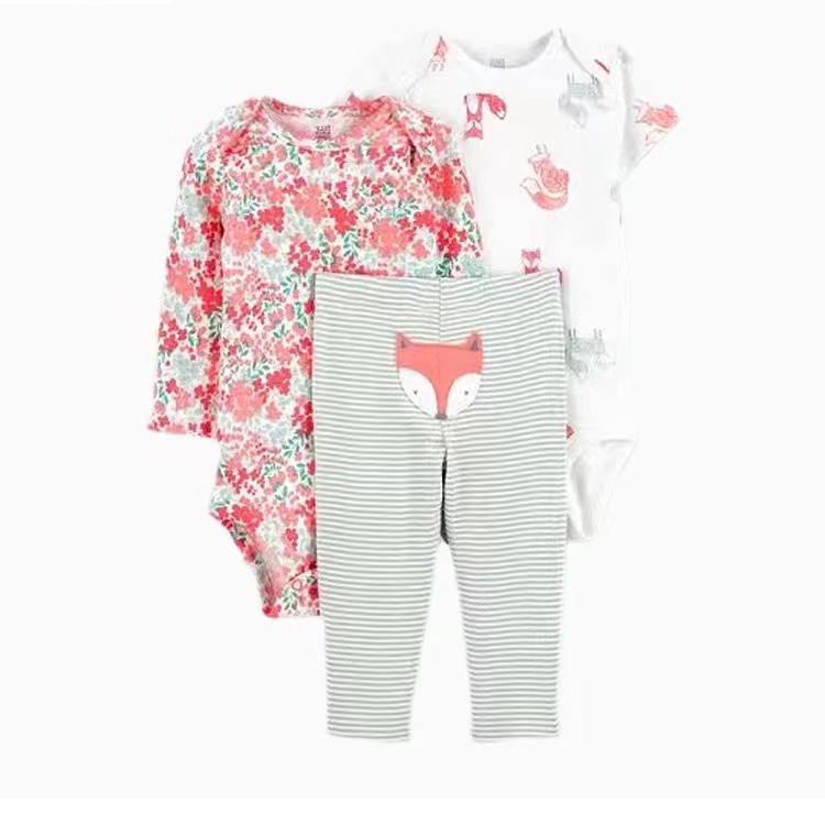 3pcs/lots Long Sleeve/Short Sleeve Baby Romper Bodysuits Newborn Cotton Romper Clothes Sets Unisex Baby Girl Clothes Cartoon Print Ropa Jumpsuits Clothes 6M-24M
