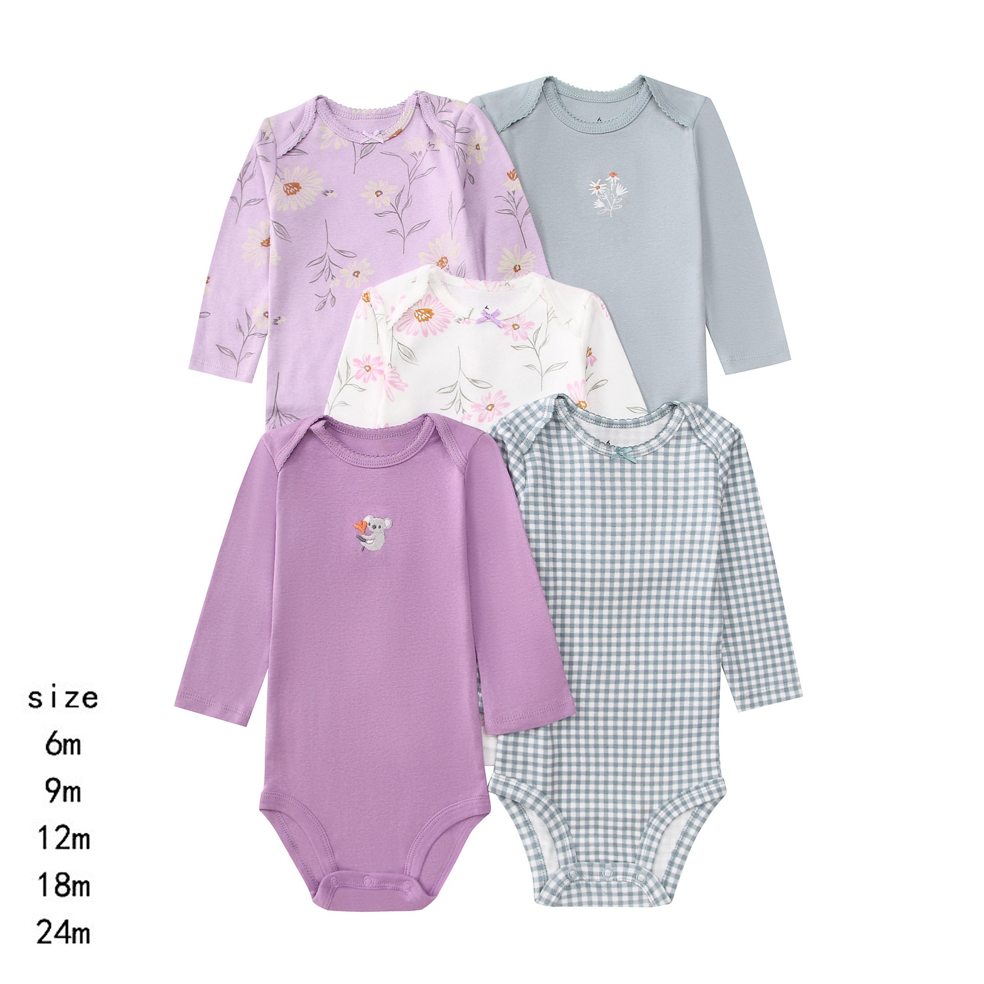 Long Sleeve Baby Romper 5pcs/lots Bodysuits Newborn Cotton Romper Clothes Sets Unisex Baby Girl Clothes Long Sleeve Cartoon Print Ropa Jumpsuits Clothes 6-12M