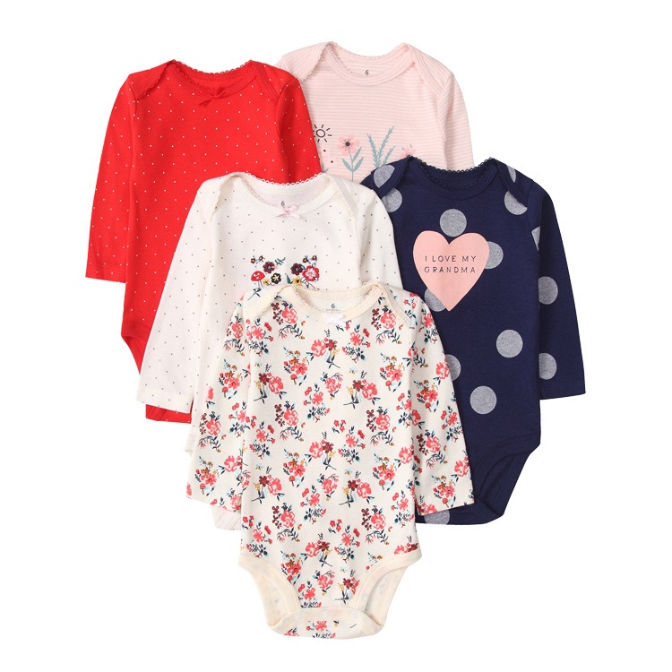Long Sleeve Baby Romper 5pcs/lots Bodysuits Newborn Cotton Romper Clothes Sets Unisex Baby Girl Clothes Long Sleeve Cartoon Print Ropa Jumpsuits Clothes 6-12M