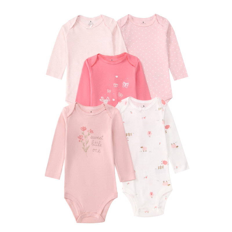 5pcs/lots Baby Romper Bodysuits Newborn Cotton Romper Clothes Sets Unisex Baby Girl Clothes Long Sleeve Cartoon Print Ropa Jumpsuits Clothes 6-24M