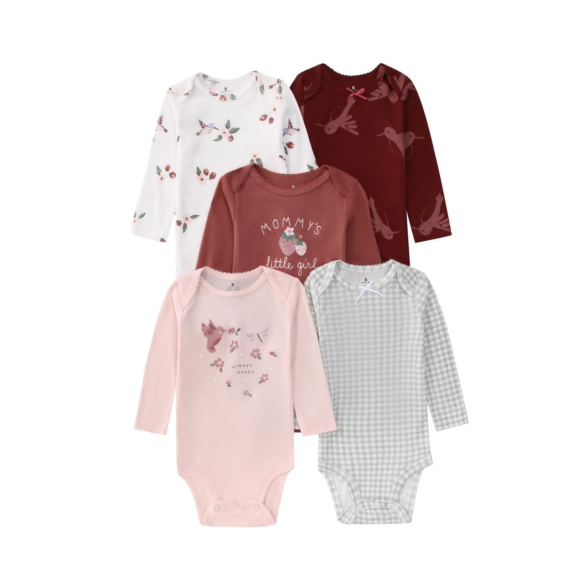 Long Sleeve Baby Romper 5pcs/lots Bodysuits Newborn Cotton Romper Clothes Sets Unisex Baby Girl Clothes Long Sleeve Cartoon Print Ropa Jumpsuits Clothes 6-12M