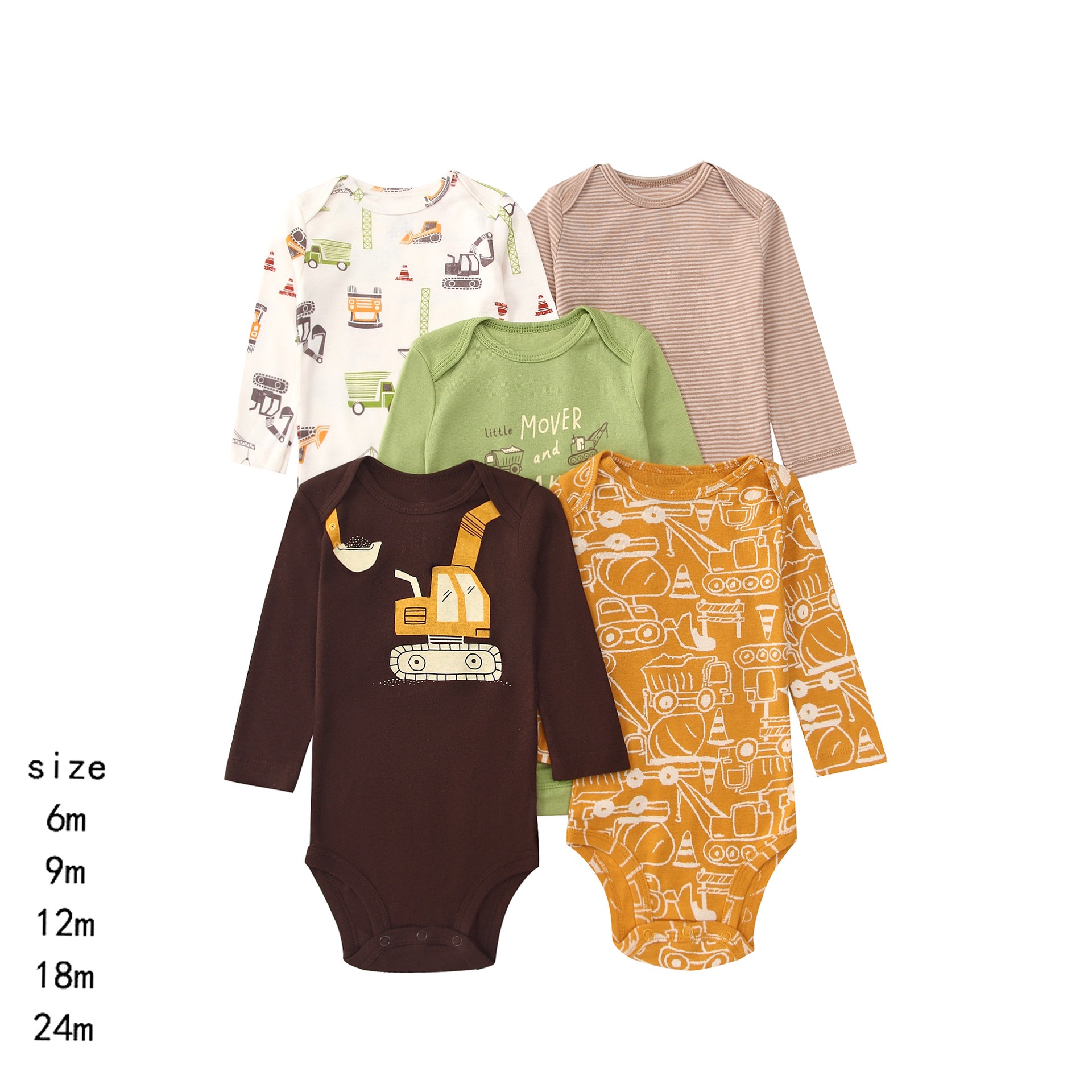 5pcs/lots Long Sleeve Baby Romper Bodysuits Newborn Cotton Romper Clothes Sets Unisex Baby Girl Clothes Long Sleeve Cartoon Print Ropa Jumpsuits Clothes 6-9M