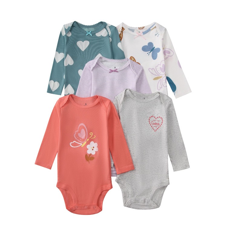 Long Sleeve Baby Romper 5pcs/lots Bodysuits Newborn Cotton Romper Clothes Sets Unisex Baby Girl Clothes Long Sleeve Cartoon Print Ropa Jumpsuits Clothes 6-12M