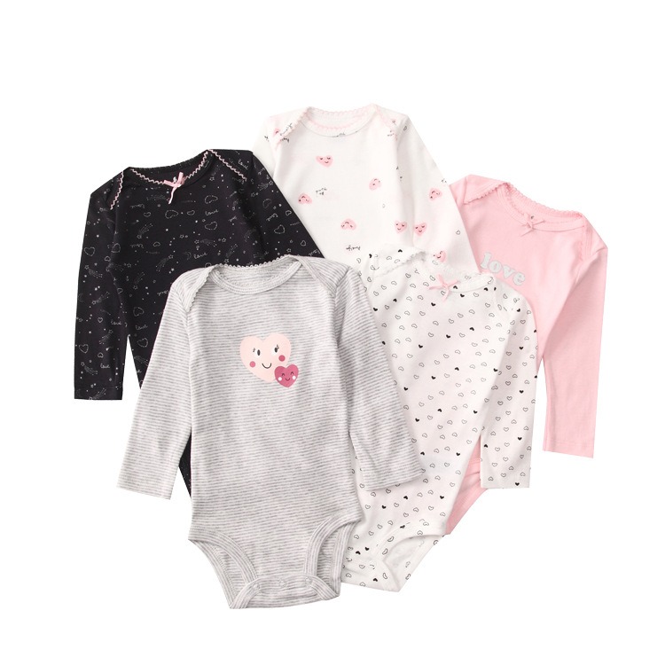 Baby Romper 5pcs/lots Bodysuits Newborn Cotton Romper Clothes Sets Unisex Baby Girl Clothes Long Sleeve Cartoon Print Ropa Jumpsuits Clothes 6-18M