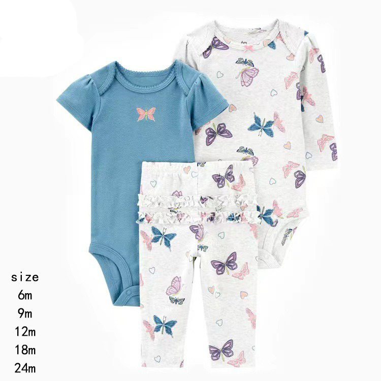 3pcs/lots Long Sleeve/Short Sleeve Baby Romper Bodysuits Newborn Cotton Romper Clothes Sets Unisex Baby Girl Clothes Cartoon Print Ropa Jumpsuits Clothes 6M-24M