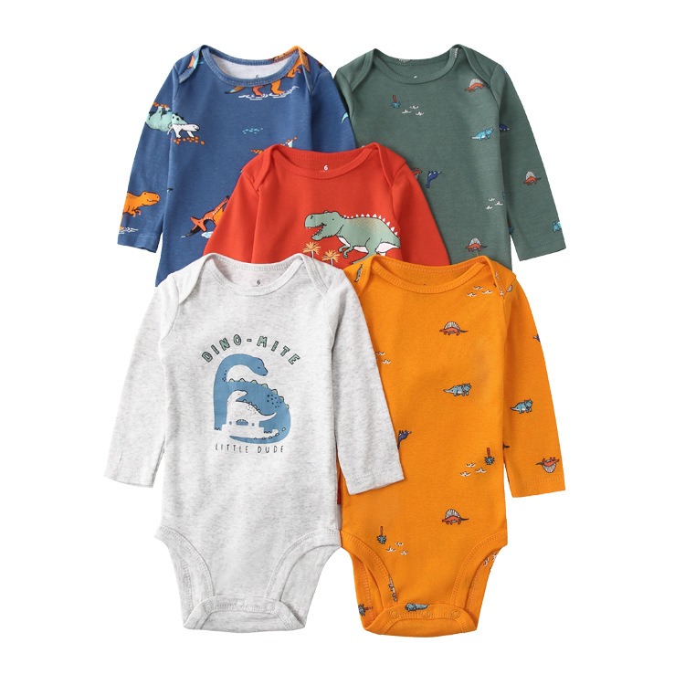 Long Sleeve Baby Romper 5pcs/lots Bodysuits Newborn Cotton Romper Clothes Sets Unisex Baby Girl Clothes Long Sleeve Cartoon Print Ropa Jumpsuits Clothes 6-12M
