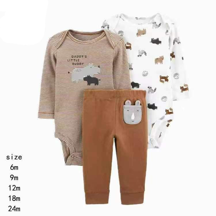 3pcs/lots Long Sleeve/Short Sleeve Baby Romper Bodysuits Newborn Cotton Romper Clothes Sets Unisex Baby Girl Clothes Cartoon Print Ropa Jumpsuits Clothes 6M-24M