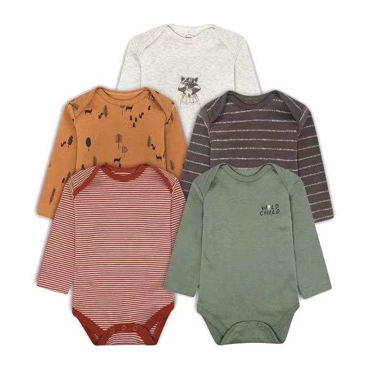 5pcs/lots Long Sleeve Baby Romper Bodysuits Newborn Cotton Romper Clothes Sets Unisex Baby Girl Clothes Long Sleeve Cartoon Print Ropa Jumpsuits Clothes 3-24M